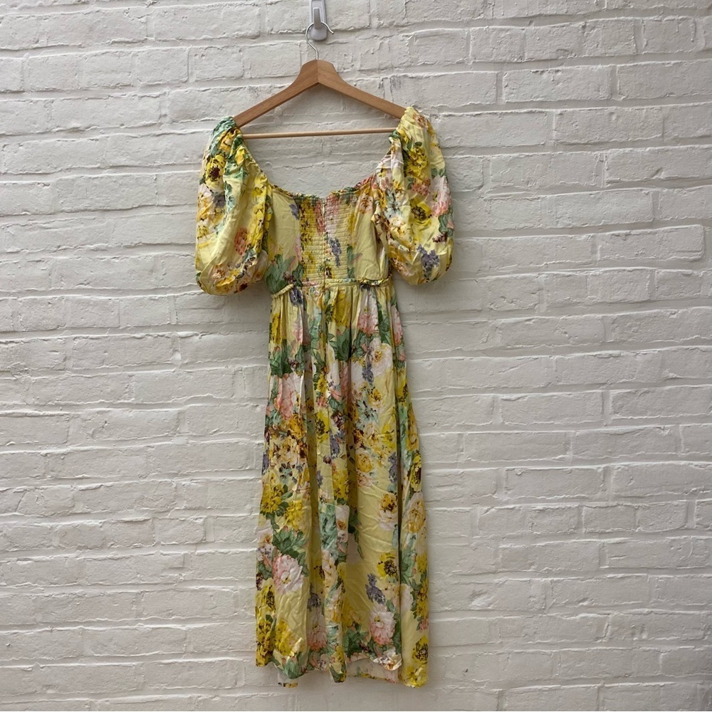For Love‎ & Lemons || Leigh Floral Midi Dress Plunge V-Wire Yellow Small - Picture 10 of 12